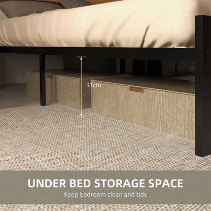 HOMCOM Industrial Double Bed Frame, 5FT Steel Bed Base with Headboard, Footboard, Slatted Support and Under Bed Storage, 142 x 195cm, Rustic Brown