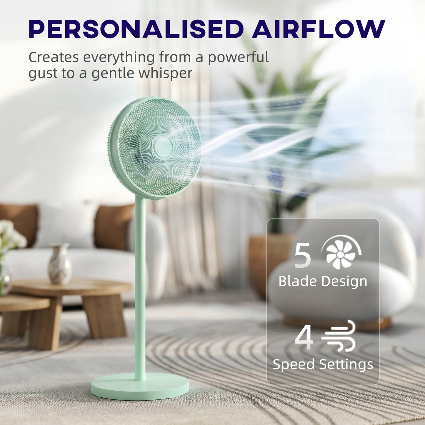 HOMCOM 40 cm Standing Fan, Cooling Floor Fan with 80 degrees Oscillating, Adjustable Tilt and Height, 4 Speed, Remote Control, Green