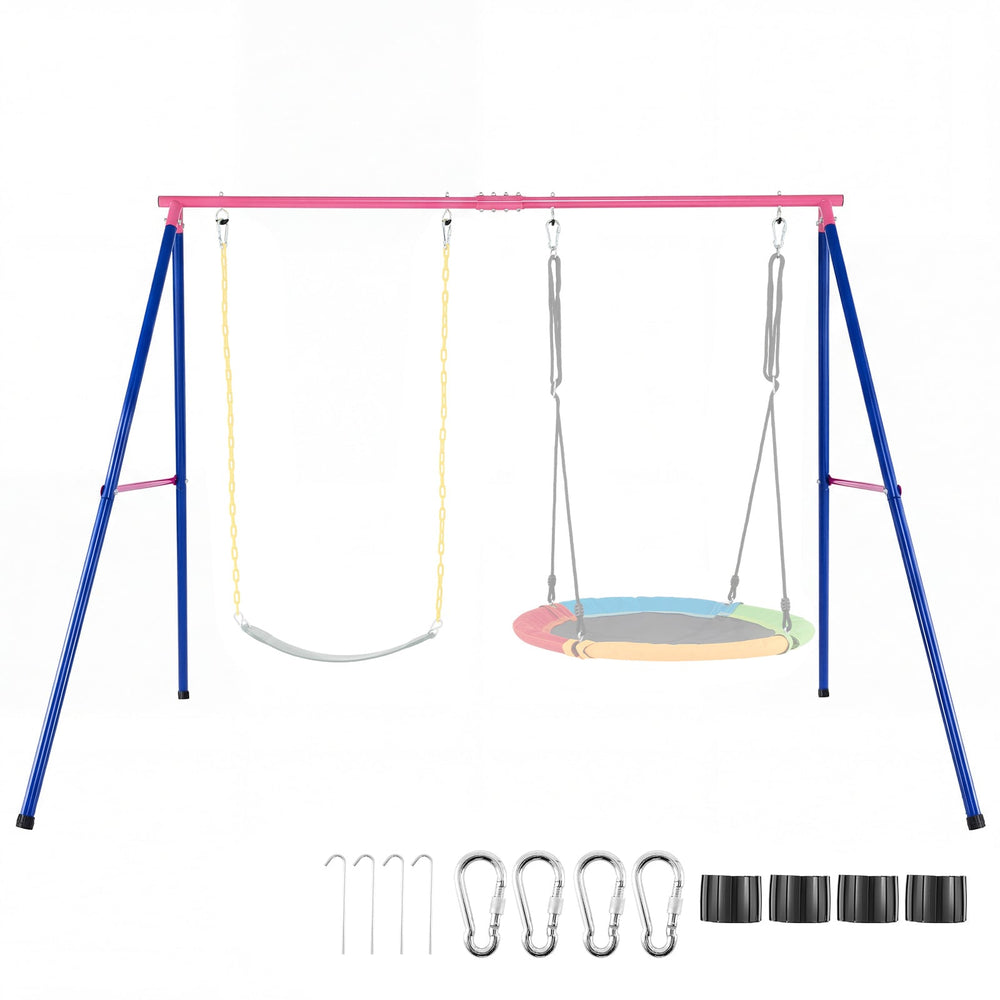 A-Frame Swing Stand for 2 Swings with Ground Stakes and Carabiners Heavy Duty-Blue