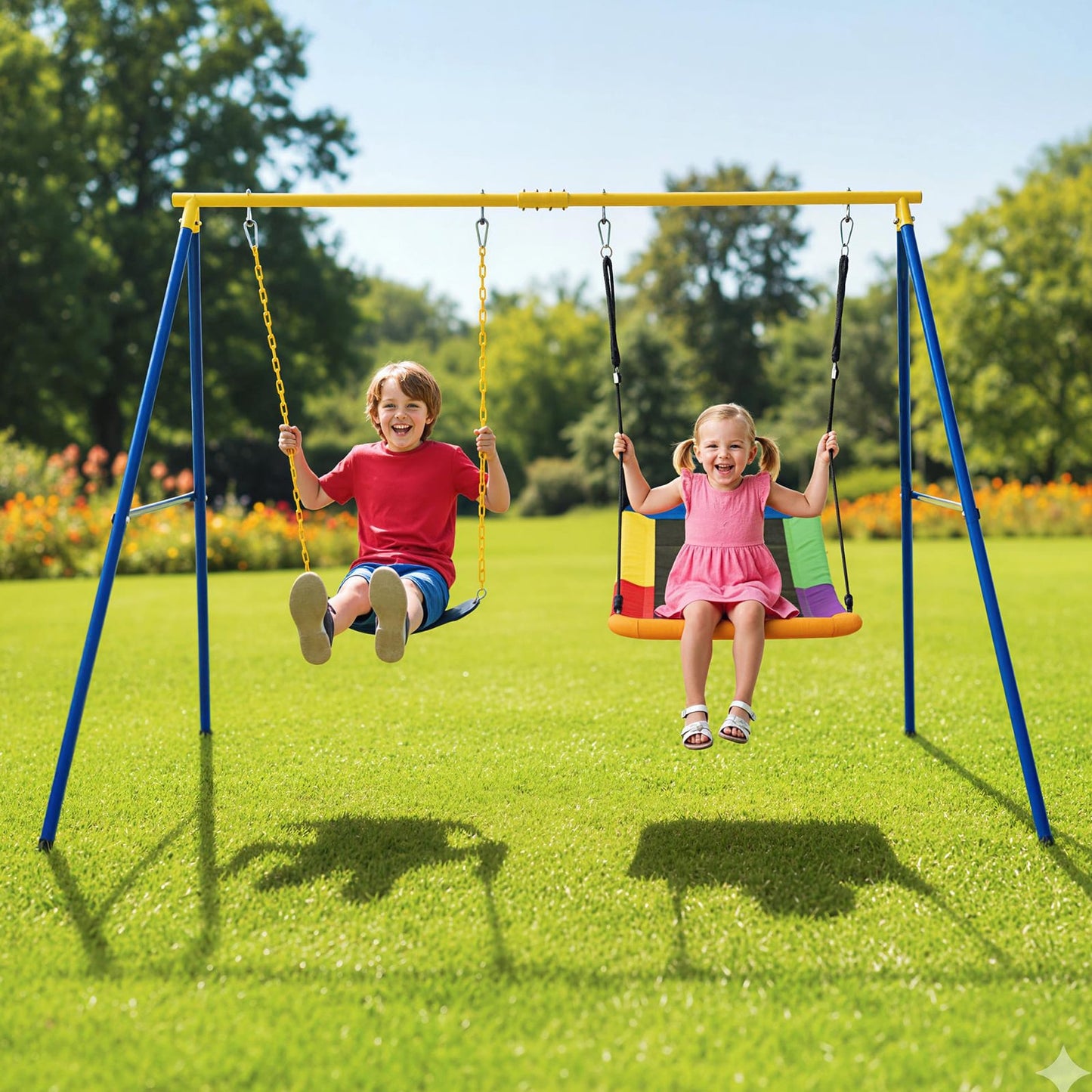 A-Frame Swing Stand for 2 Swings with Ground Stakes and Carabiners Heavy Duty-Yellow