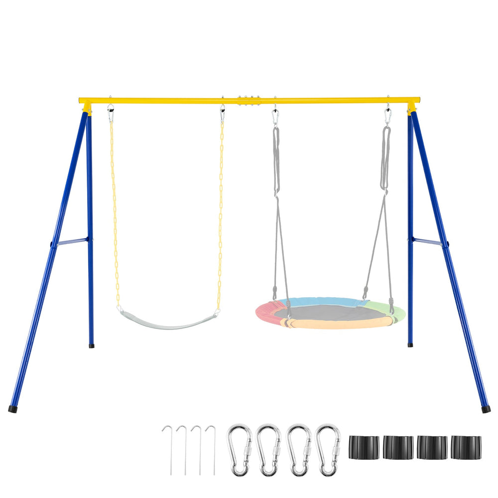 A-Frame Swing Stand for 2 Swings with Ground Stakes and Carabiners Heavy Duty-Yellow
