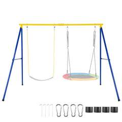 A-Frame Swing Stand for 2 Swings with Ground Stakes and Carabiners Heavy Duty-Yellow