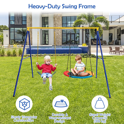 A-Shaped Metal Swing Frame with Anti-Slip Footpads-Blue &amp; Yellow