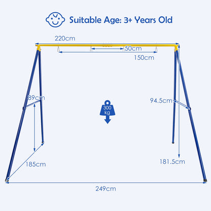 A-Shaped Metal Swing Frame with Anti-Slip Footpads-Blue &amp; Yellow