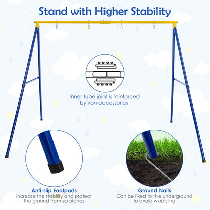 A-Shaped Metal Swing Frame with Anti-Slip Footpads-Blue &amp; Yellow