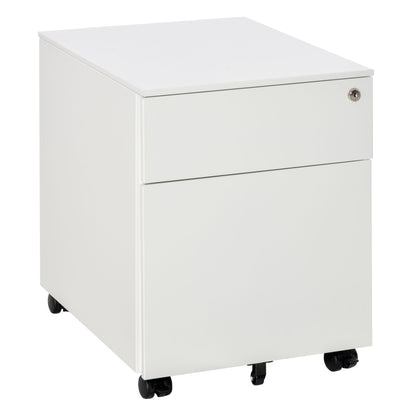 Vinsetto Vertical File Cabinet Steel Lockable with Pencil Tray and Casters Home Filing Furniture for A4, Letters and Legal-sized Files, White