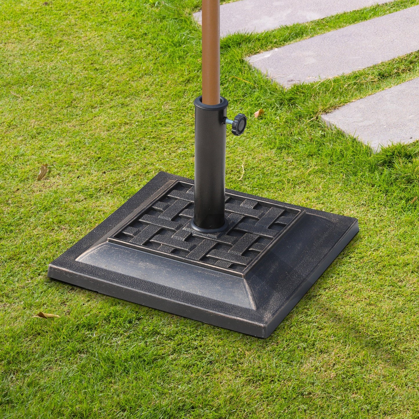 Outsunny 9kg Square Garden Parasol Base Holder Resin Outdoor Market Umbrella Stand with Adjustable Coupler, Bronze