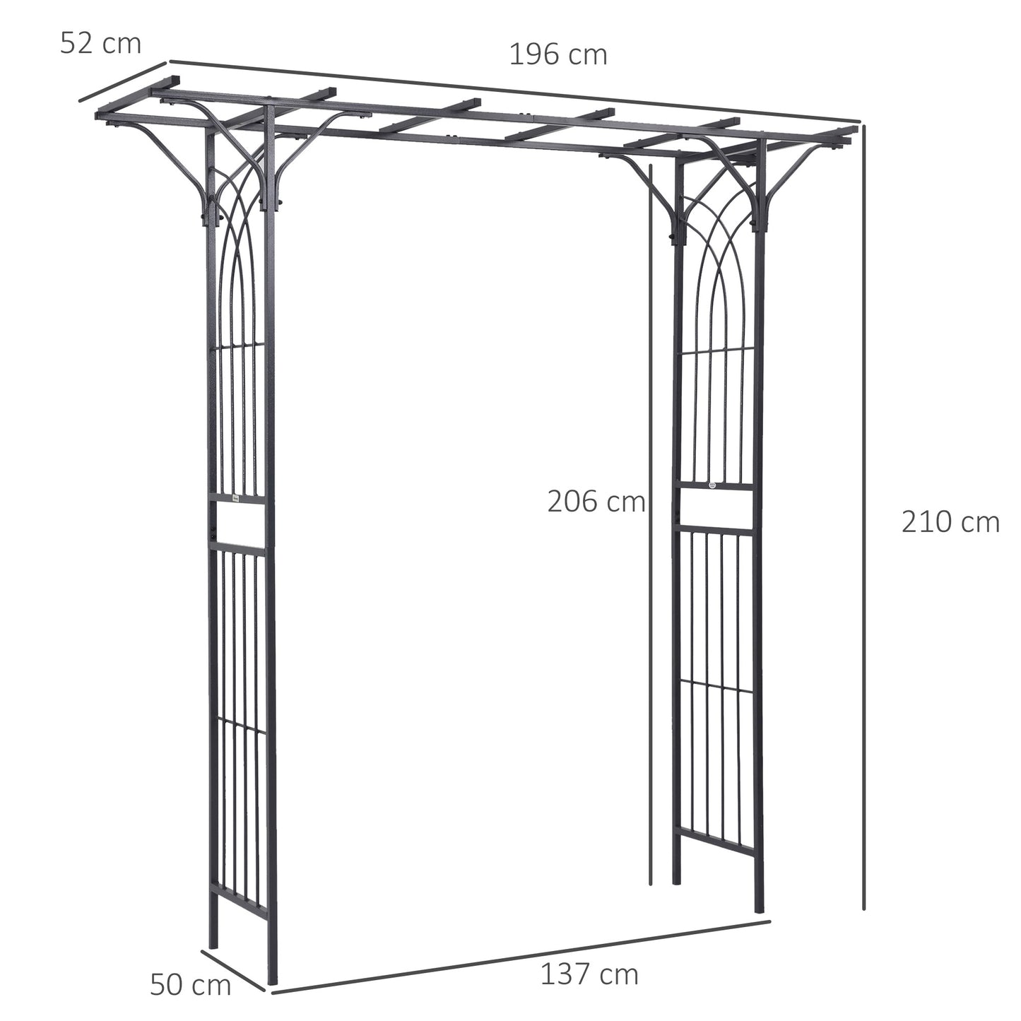 Outsunny 210cm Decorative Metal Garden Trellis Arch with Durable Steel Tubing & Elegant Scrollwork, Great for Weddings, Dark Gre