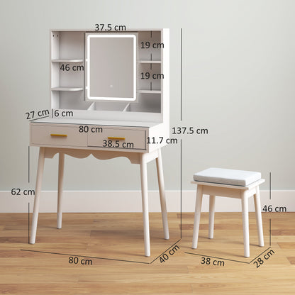HOMCOM Elegant Dressing Table, with LED Mirror - White