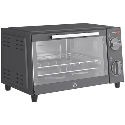 HOMCOM Mini Oven, 9L Countertop Electric Grill, Toaster Oven with Adjustable Temperature, Timer, Dishwasher Safe Baking Tray and Wire Rack, 750W, Grey