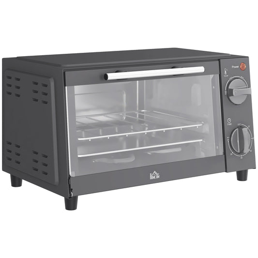 HOMCOM Mini Oven, 9L Countertop Electric Grill, Toaster Oven with Adjustable Temperature, Timer, Dishwasher Safe Baking Tray and Wire Rack, 750W, Grey