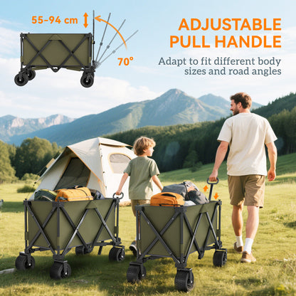 Outsunny 300L Festival Trolley on Wheels, Folding Camping Trolley Cart, Heavy Duty Collapsible Wagon Cart with Wide Wheels, Side Pockets for Outdoor Garden Picnic Beach Shopping Fishing, Green
