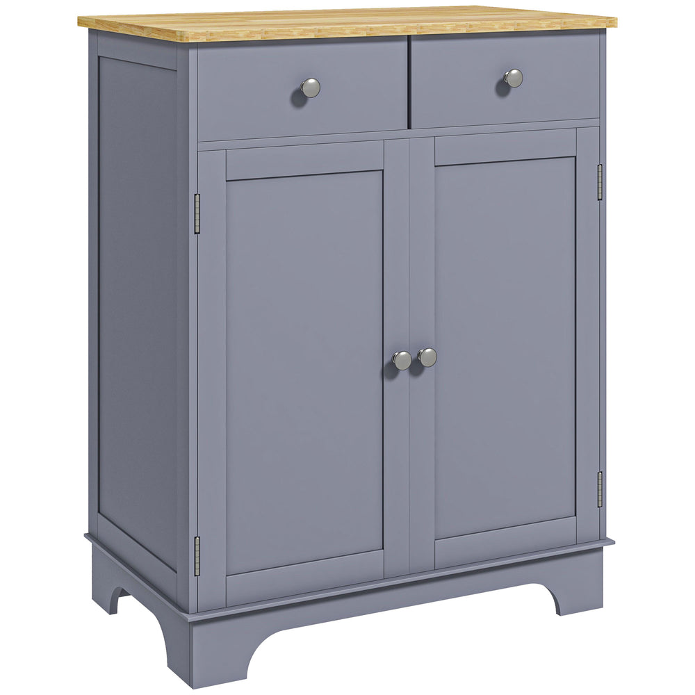 HOMCOM Side Storage Multi-use Sideboard Table Kitchen Floor Cabinet with Solid Wood Top, Adjustable Shelf, Drawer, Grey