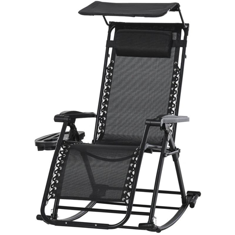 Outsunny Folding Recliner Chair Outdoor Lounge Rocker Zero-Gravity Seat w/ Adjustable