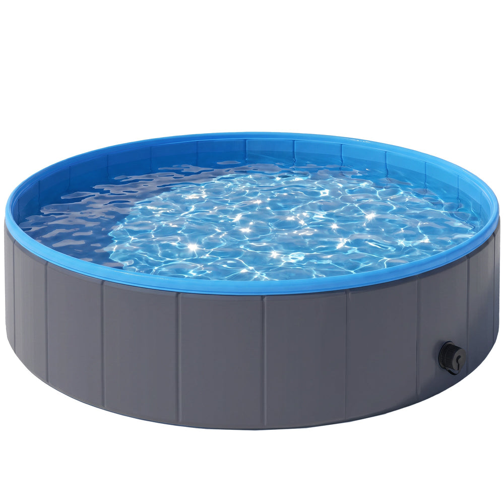 PawHut Foldable Dog Pool for Puppies and Ducks Dog Paddling Pool Bath Tub, Dark Grey, 120 x 30cm