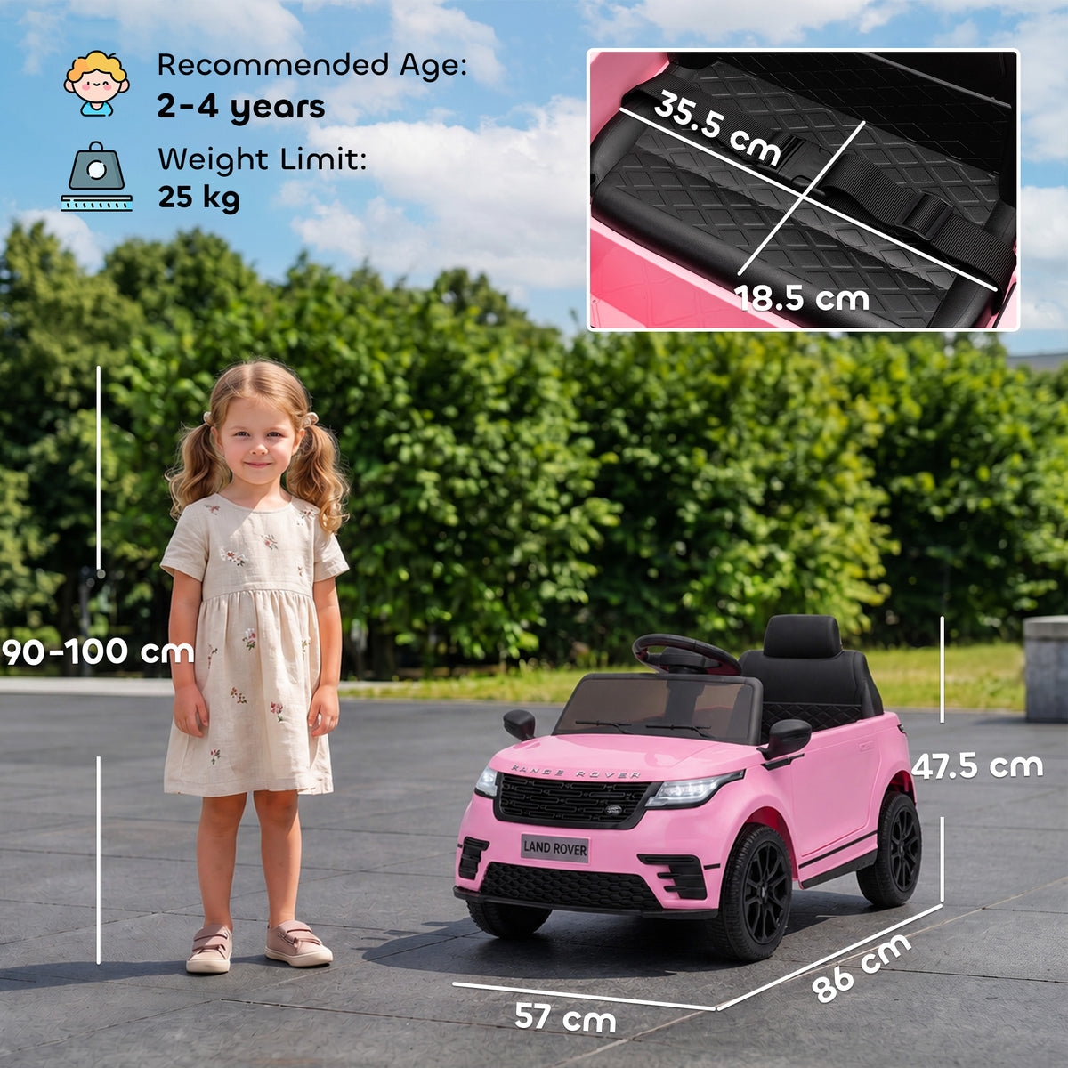 AIYAPLAY Range Rover Velar Licensed 12V Electric Car for Kids with Remote, 4-Wheel Suspension, Slow Start for 2-4 Years, Pink