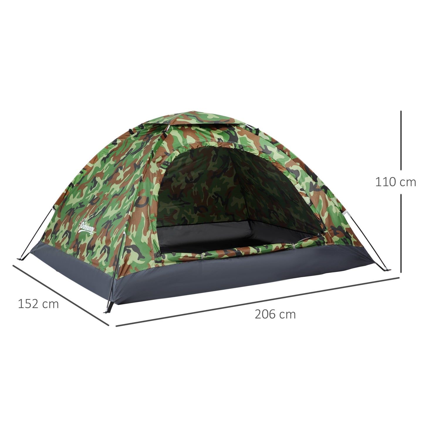 Outsunny 2 Person Camping Tent, Dome Tent with Zipped Doors, Storage Pocket, Portable Handy Bag, Multicoloured