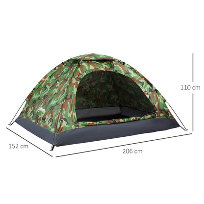 Outsunny 2 Person Camping Tent, Dome Tent with Zipped Doors, Storage Pocket, Portable Handy Bag, Multicoloured