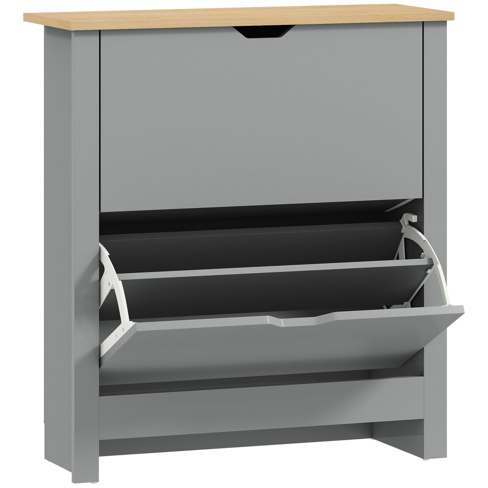 HOMCOM Slim Shoe Cabinet, Narrow Shoe Cupboard with 2 Flip Drawers, Adjustable Shelves for 12 Pairs of Shoes, Light Grey