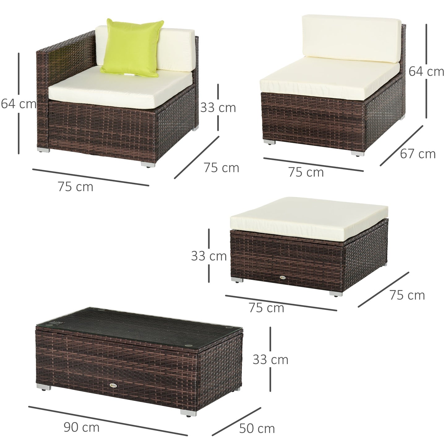 Outsunny Rattan Corner Sofa Set 4-Seater Outdoor Garden Sofa for Patio - Brown