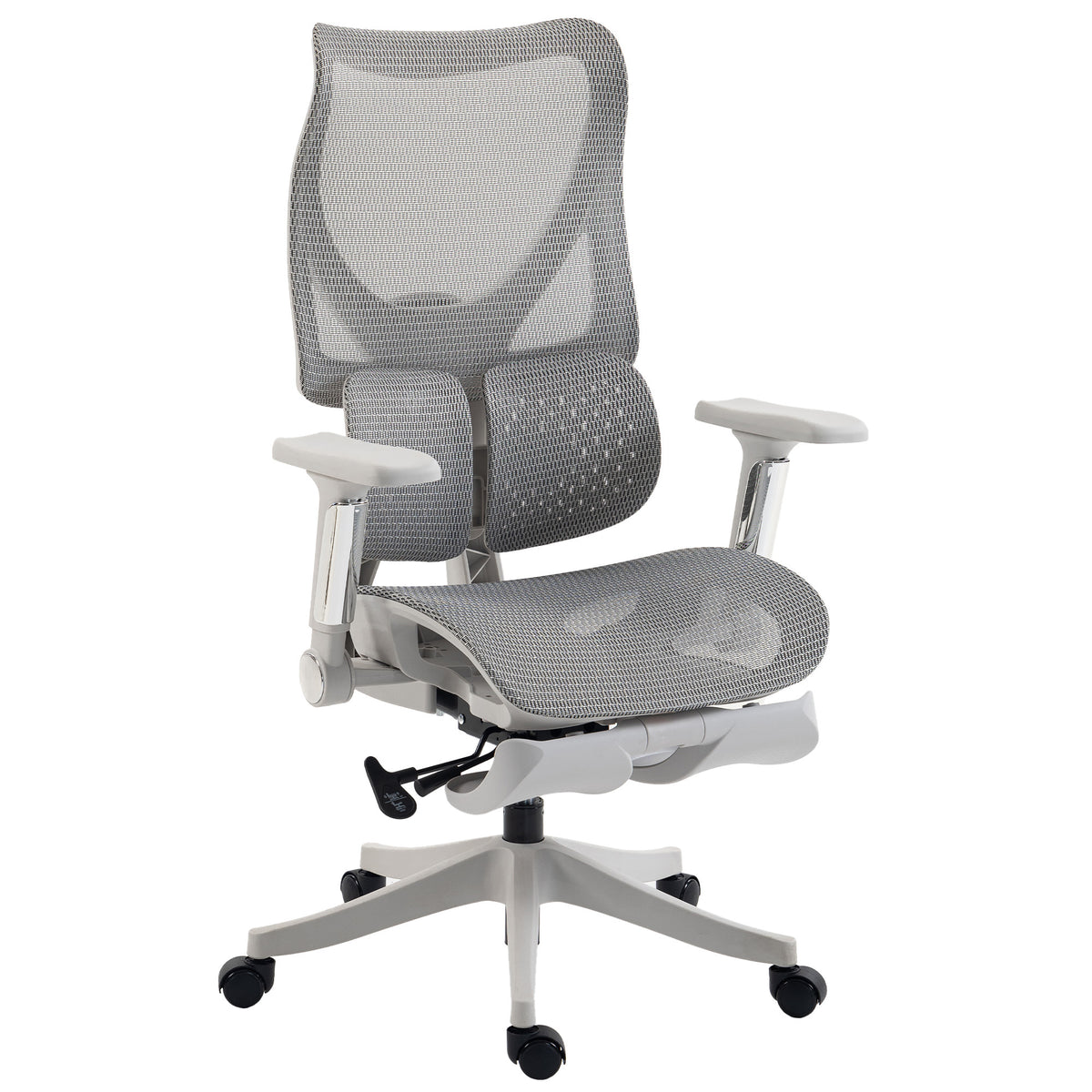 HOMCOM Ergonomic Office Chair with Lumbar Support, Mesh Reclining Desk Chair with Footrest, Adjustable High Back, Grey