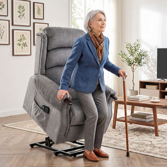 HOMCOM Power Lift Recliner with Vibration Massage and Heat, Lift Chair for Tall with Wood Grip, Pocket Spring, Light Grey