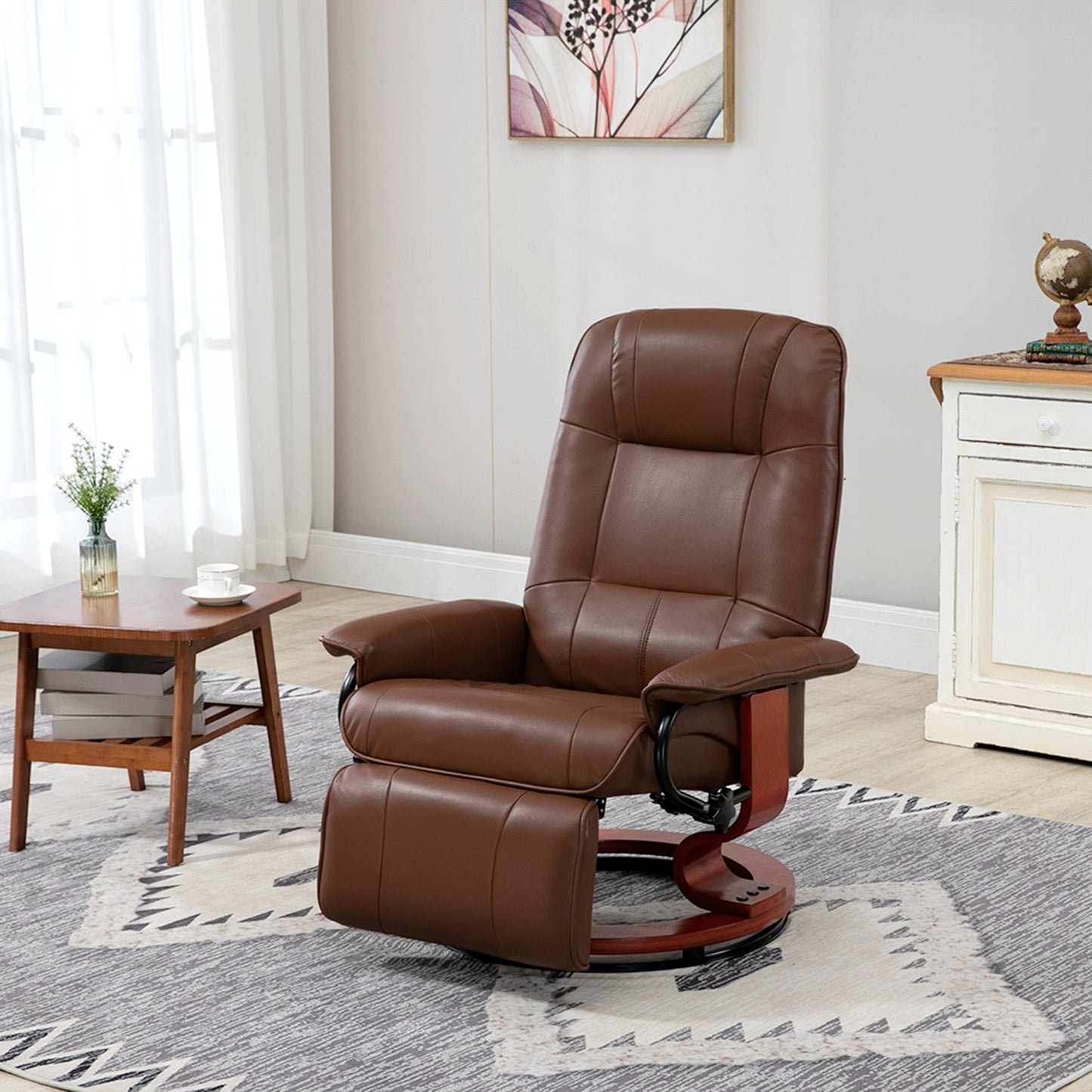 HOMCOM Faux Leather Armchair, with 145Â° Reclining Back and Footrest - Brown