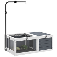 PawHut Tortoise Table with Adjustable Lamp Holder, Wooden Tortoise House w/ Openable Lids, Pull-Out Trays - Grey
