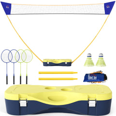 HOMCOM 2.8m Portable Folding Badminton Net Set with 4 Badminton Rackets and 2 Nylon Shuttlecocks, for Adults Kids Indoor Outdoor Exercise Training