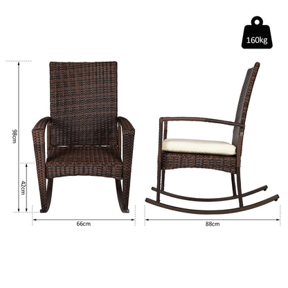 Outsunny Outdoor PE Rattan Rocking Chair, Garden Rocking Chair Set with Armrest and Cushion, Brown