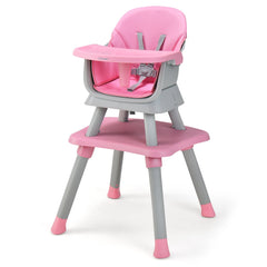 6-in-1 Baby High Chair with 5-Point Harness and Removable Tray-Pink