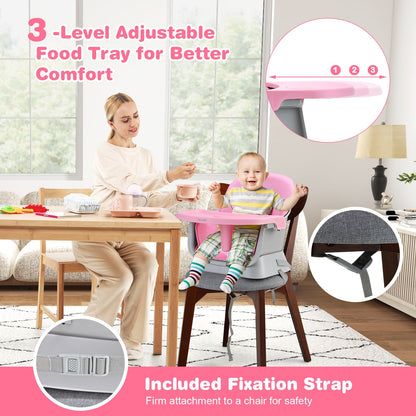 6-in-1 Baby High Chair with 5-Point Harness and Removable Tray-Pink