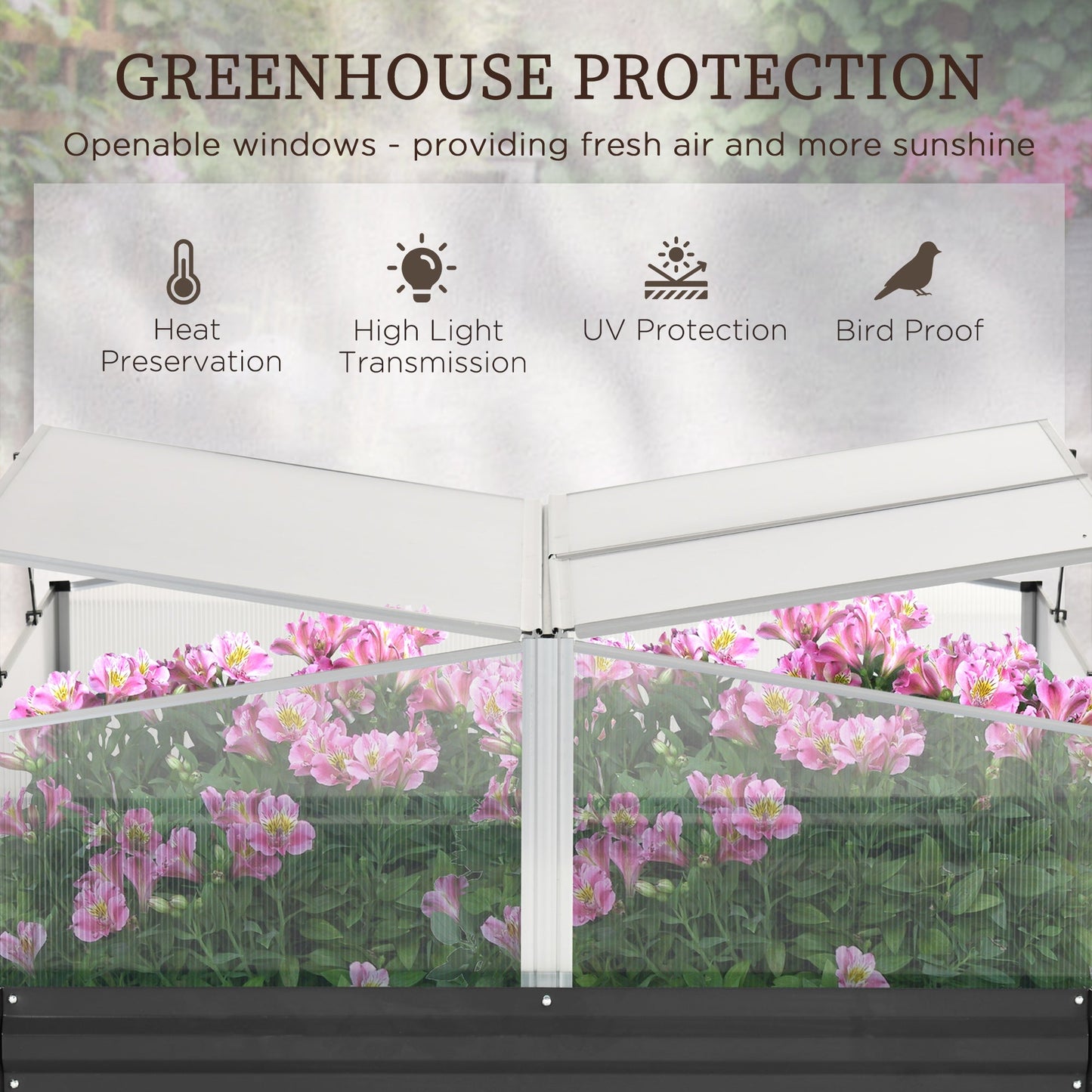 Outsunny Galvanised Raised Garden Bed, Outdoor Planter Box with Greenhouse and Cover for Vegetables, Flowers, Dark Grey