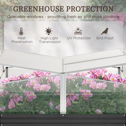 Outsunny Galvanised Raised Garden Bed, Outdoor Planter Box with Greenhouse and Cover for Vegetables, Flowers, Dark Grey