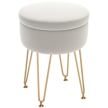 HOMCOM 5L Velvet-Feel Storage Ottoman - Cream White