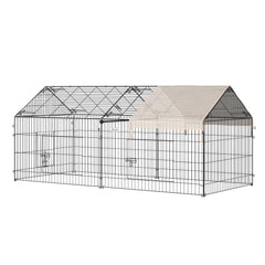 PawHut Metal Rabbit Run Playpen, Guinea Pig Cage, 220 x 103 x 103cm, Beige