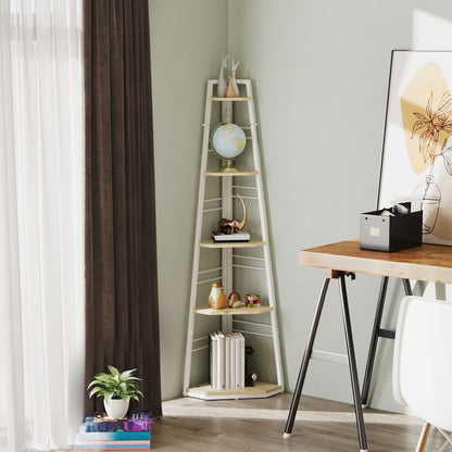 HOMCOM Five-Tier Corner Shelf - White/Wood-Effect