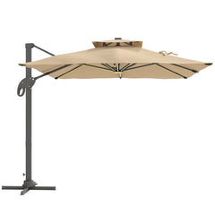 Outsunny 3 x 3(m) Aluminium Sun Square Canopy Top w/ Adjustable Pole Angle Khaki