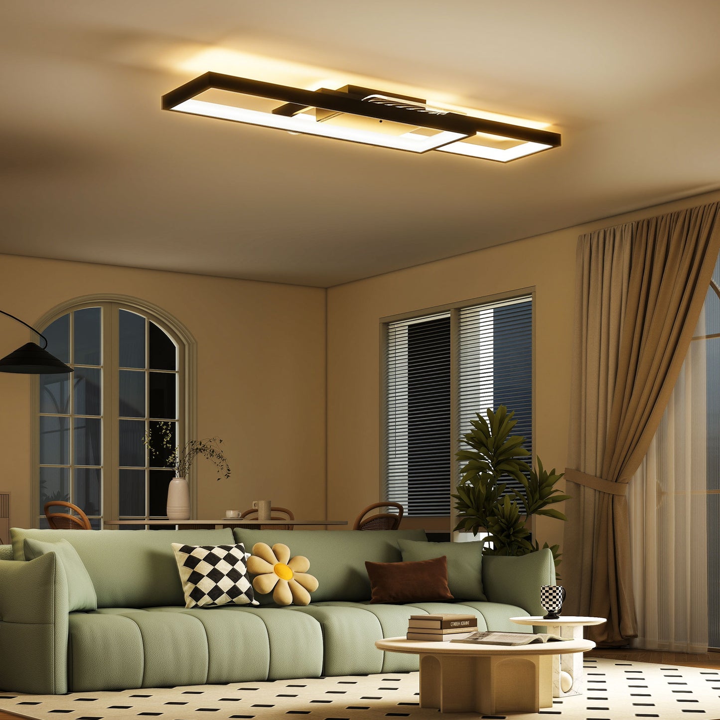 HOMCOM LED Ceiling Light, Modern Dimmable Ceiling Light with Wall Switch & Remote Control, Flush Mount Ceiling Lamp with 3000-6000K Colour Temperatures for Living Room, Bedroom, Black