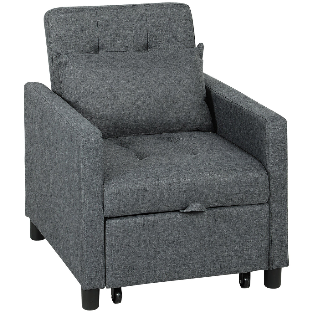 HOMCOM 3-In-1 Chair Bed, Convertible Sleeper Chair with Adjustable Backrest, Pillow and Footrest for Living Room, Dark Grey