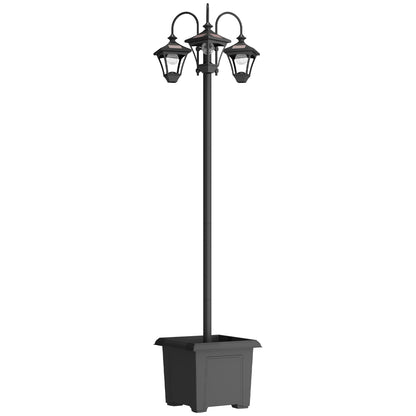 Outsunny Solar Lamp Post with Dusk-to-Dawn Sensor Street Light with 3-Head Planter 185 cm Black