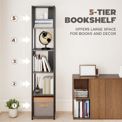 HOMCOM 5-Tier Bookshelf with Steel Frame - Grey