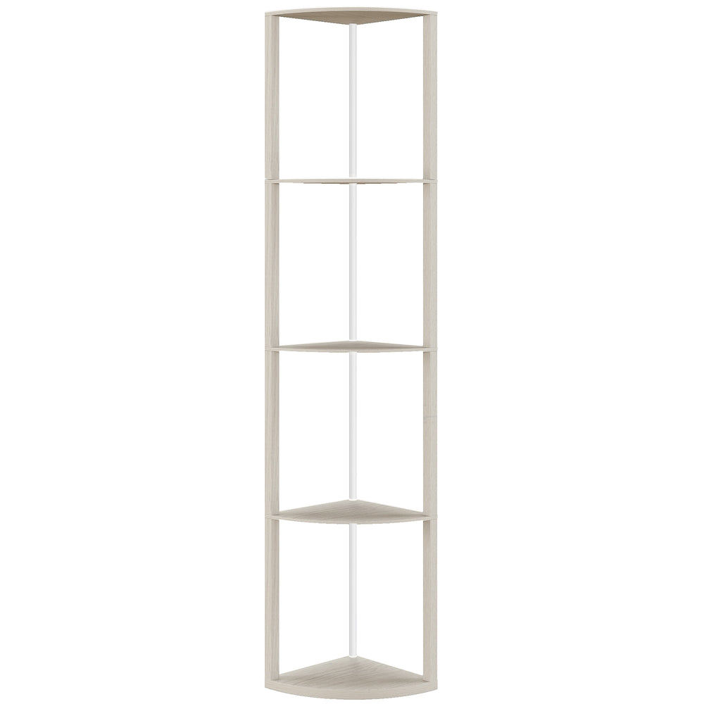 HOMCOM RGB LED Floor Lamp with Shelves, 4-Tier Dimmable Standing Lamp with Remote Control, Oak