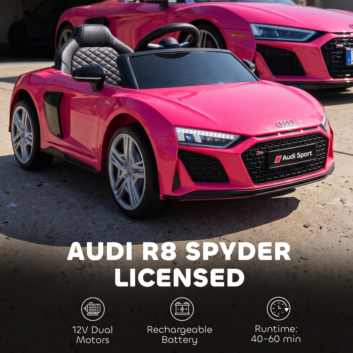 AIYAPLAY Licensed Audi R8 Spyder 12V Electric Car for Kids with Remote Control, Dual Motors, Rear Suspension, Soft Start, Pink
