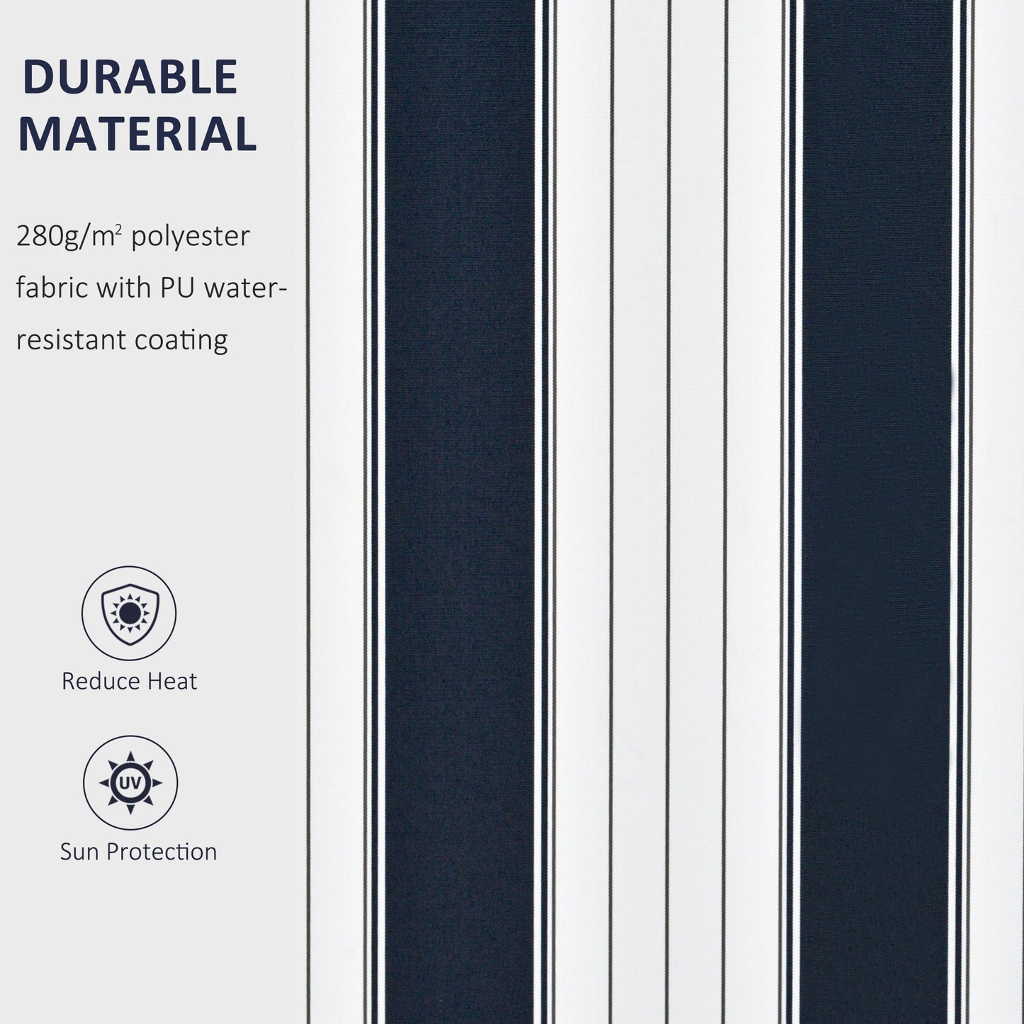 Outsunny Manual Retractable Awning, 3x2.5 m-Blue/White Stripes
