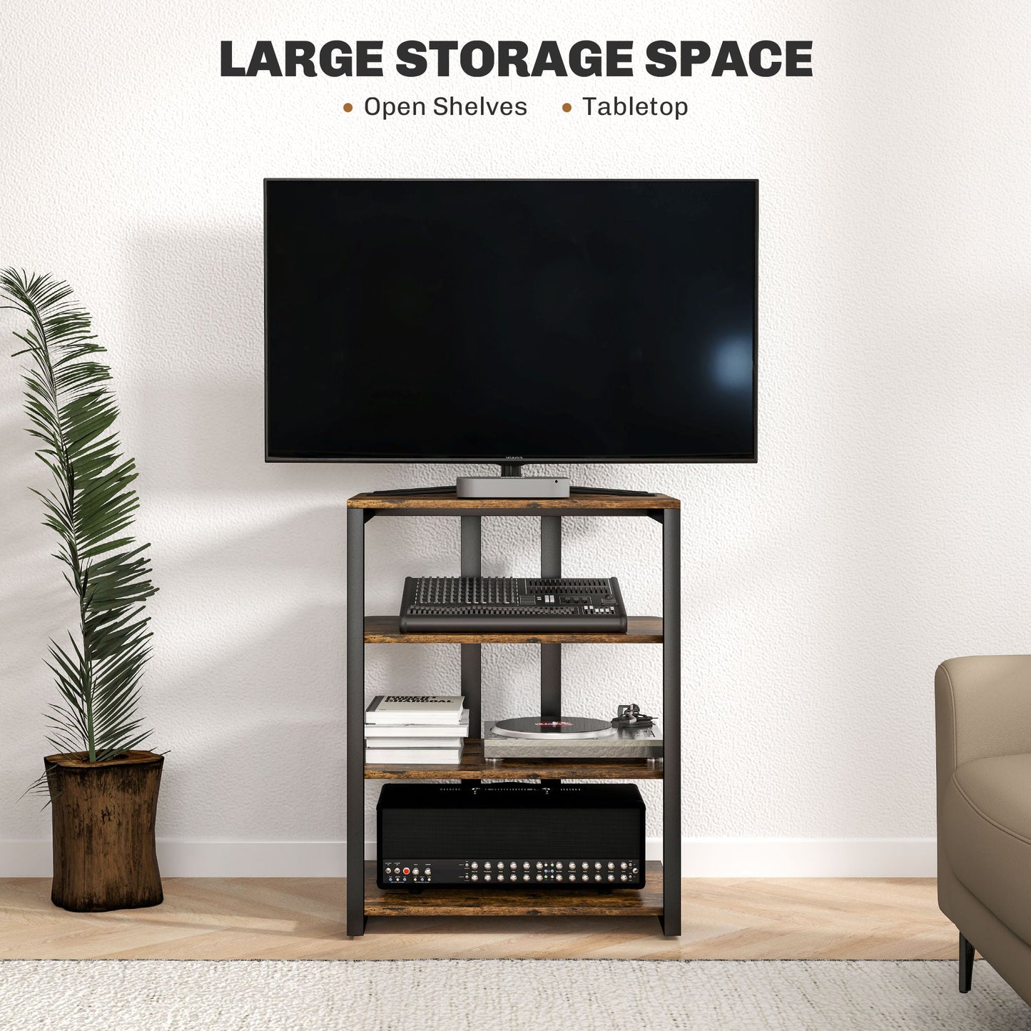 HOMCOM HiFi Stand, with Four Storage Shelves - Rustic Brown