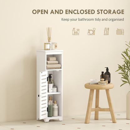 HOMCOM Bathroom Floor Cabinet, Bathroom Storage Unit with Louvered Door, Open Shelf, Adjustable Shelf, White, 22 x 20 x 75 cm