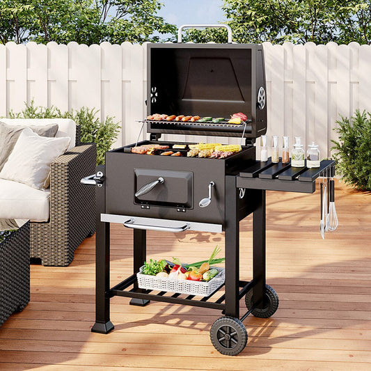 113 W Charcoal BBQ Grill Barrel with Side Table