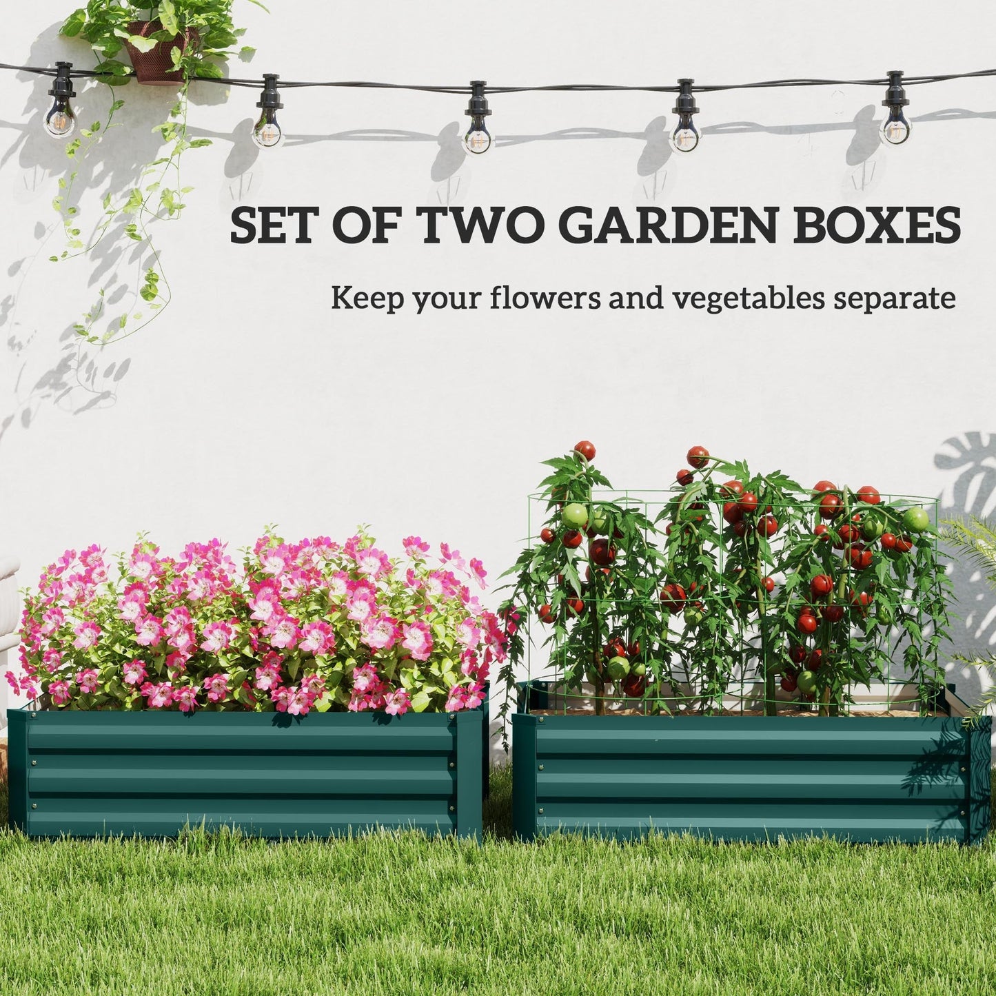 Outsunny Set of Two 100 x 60cm Steel Planter Boxes -Green