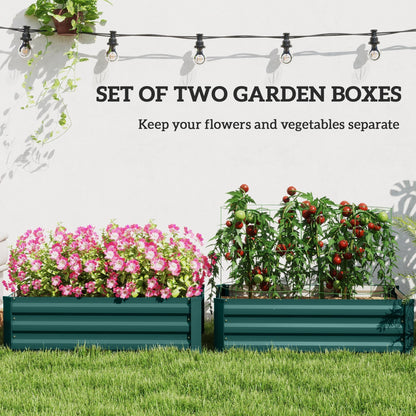 Outsunny Set of Two 100 x 60cm Steel Planter Boxes -Green